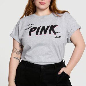 PINK HALLOWEEN Victoria's Secret Campus Cotton Tee - Medium Heather- Large - NWT